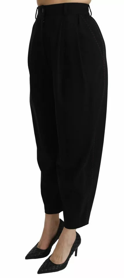 Dolce & Gabbana Black Wool High Waist Pleat Front Cropped Women's Pants