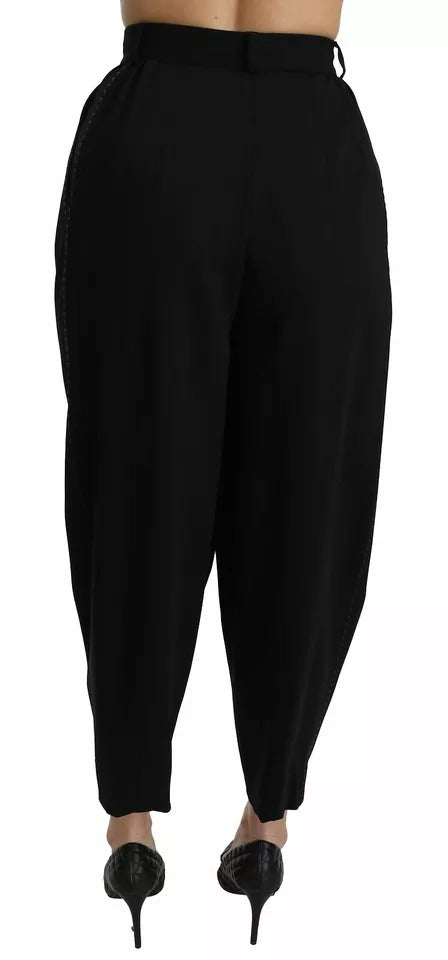 Dolce & Gabbana Black Wool High Waist Pleat Front Cropped Women's Pants
