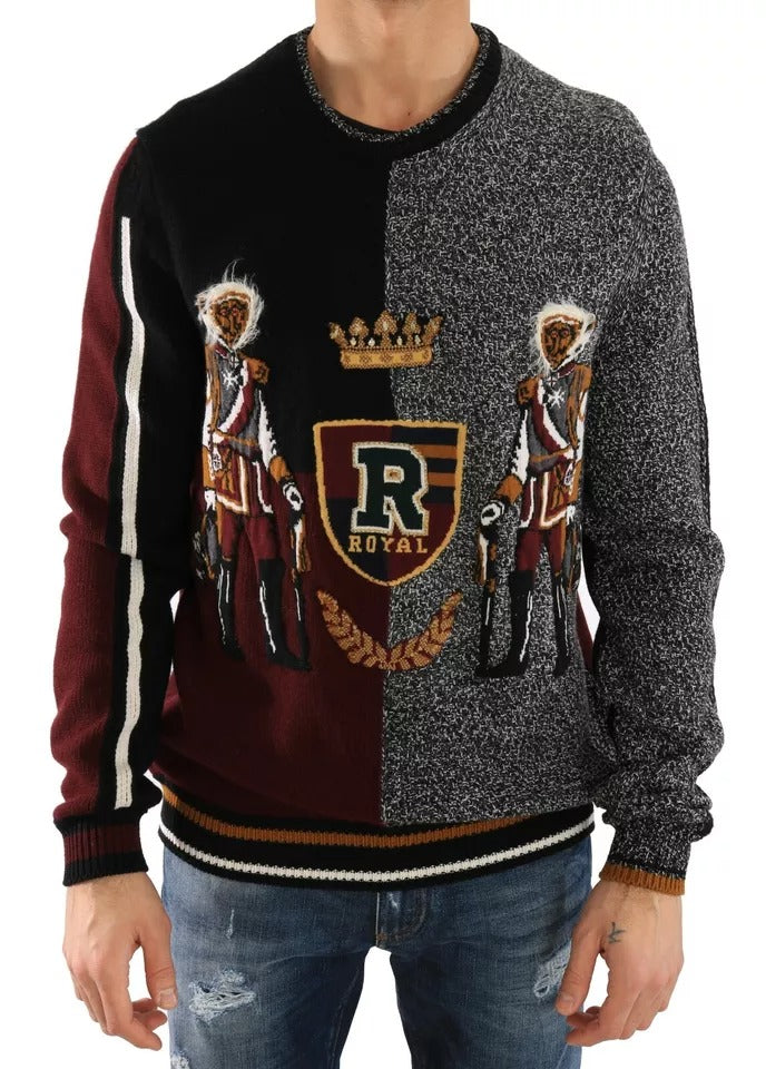 Dolce & Gabbana Multicolor KING Knight Monkey Knitted Cashmere Wool Men's Sweater