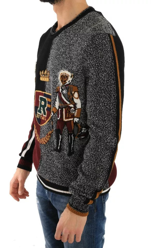 Dolce & Gabbana Multicolor KING Knight Monkey Knitted Cashmere Wool Men's Sweater