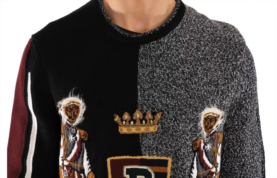 Dolce & Gabbana Multicolor KING Knight Monkey Knitted Cashmere Wool Men's Sweater