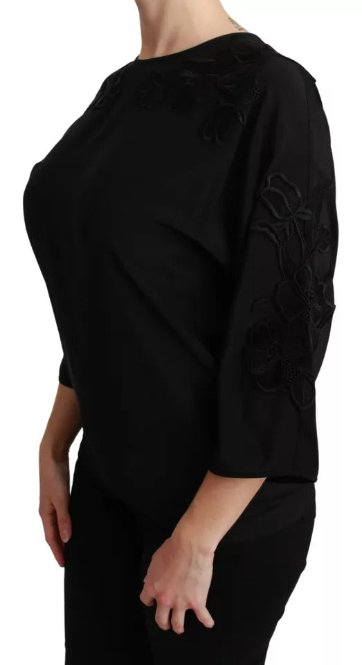 Dolce & Gabbana Black Floral Embroidered Blouse Silk Women's Top