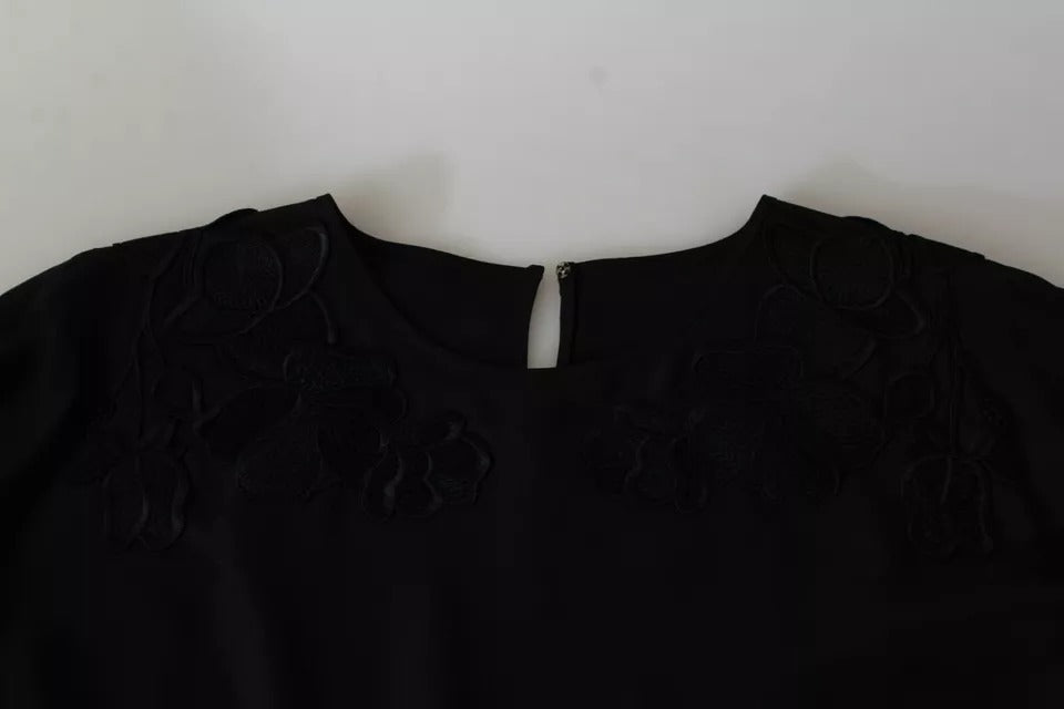 Dolce & Gabbana Black Floral Embroidered Blouse Silk Women's Top