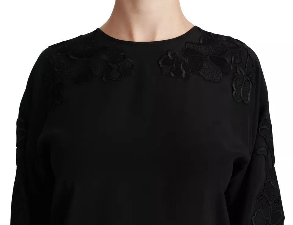 Dolce & Gabbana Black Floral Embroidered Blouse Silk Women's Top