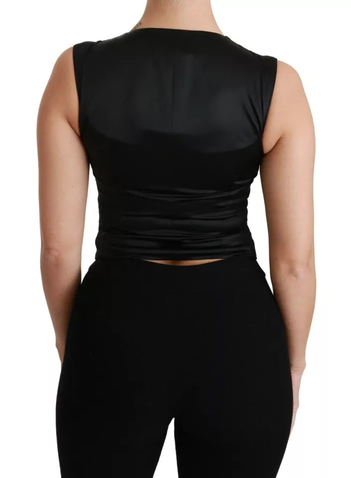 Dolce & Gabbana Black Lace Waistcoat Slim Vest Silk Women's Top