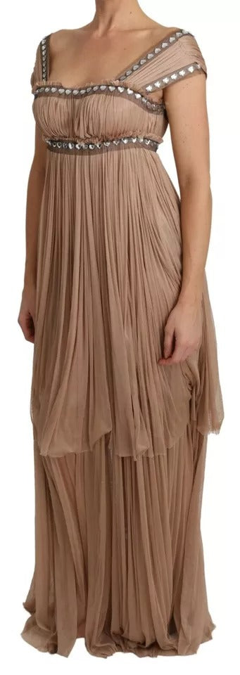 Dolce & Gabbana Brown Silk Sleeveless Shift Maxi Women's Dress (Pre-Owned)
