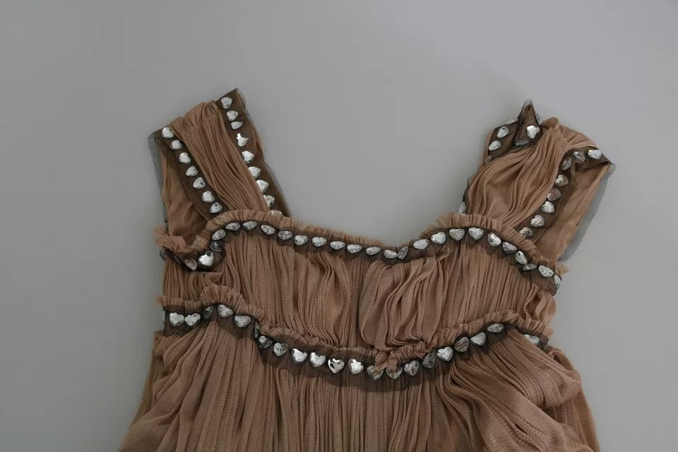 Dolce & Gabbana Brown Silk Sleeveless Shift Maxi Women's Dress (Pre-Owned)