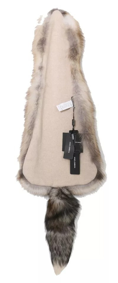 Dolce & Gabbana Brown Fox Tail Fur Shawl Neck Wrap Cover Collar Women's Scarf