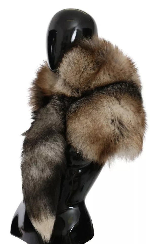 Dolce & Gabbana Brown Fox Tail Fur Shawl Neck Wrap Cover Collar Women's Scarf