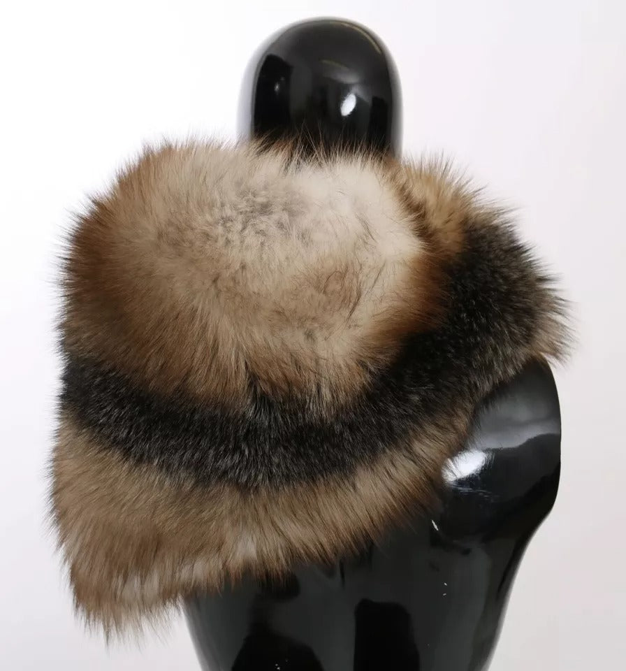 Dolce & Gabbana Brown Fox Tail Fur Shawl Neck Wrap Cover Collar Women's Scarf
