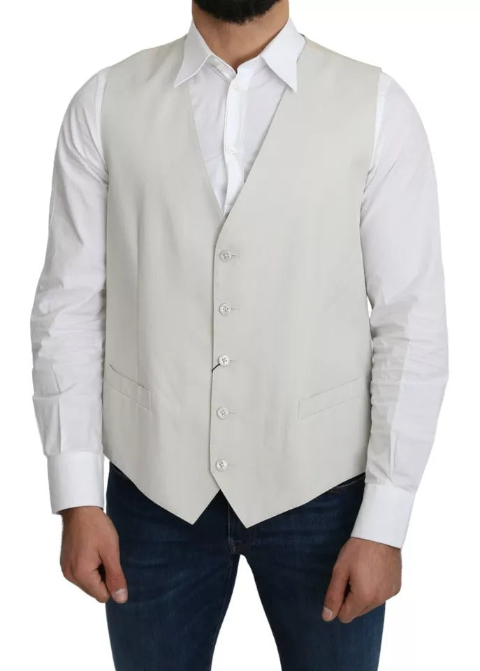 Dolce & Gabbana Off-White Cotton Silk Formal Coat Men's Vest (Pre-Owned)