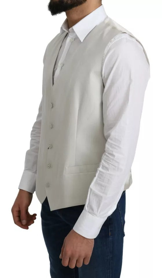 Dolce & Gabbana Off-White Cotton Silk Formal Coat Men's Vest (Pre-Owned)