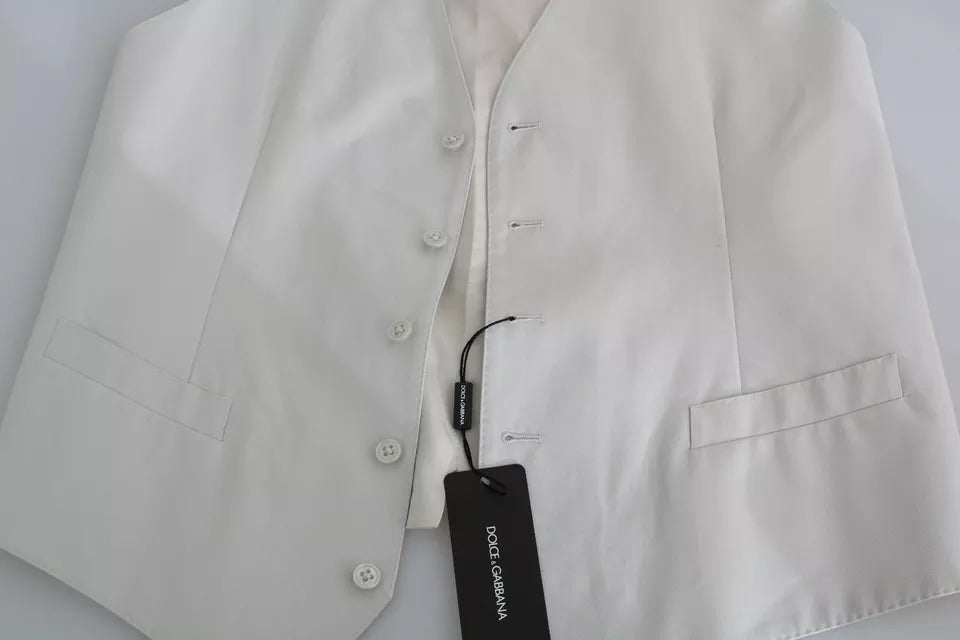 Dolce & Gabbana Off-White Cotton Silk Formal Coat Men's Vest (Pre-Owned)
