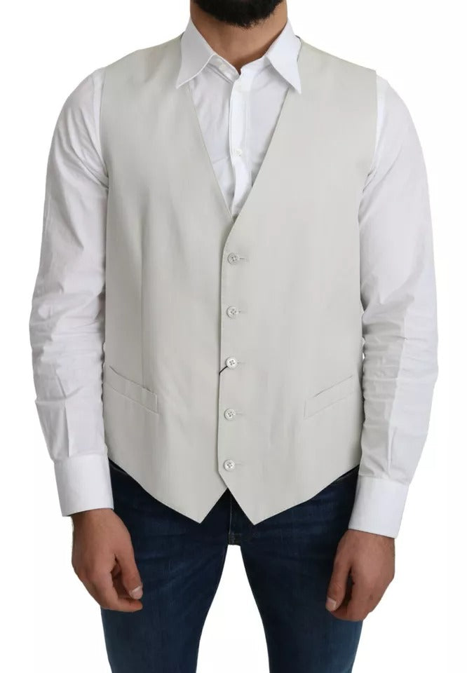 Dolce & Gabbana Off-White Cotton Silk Formal Coat Men's Vest (Pre-Owned)