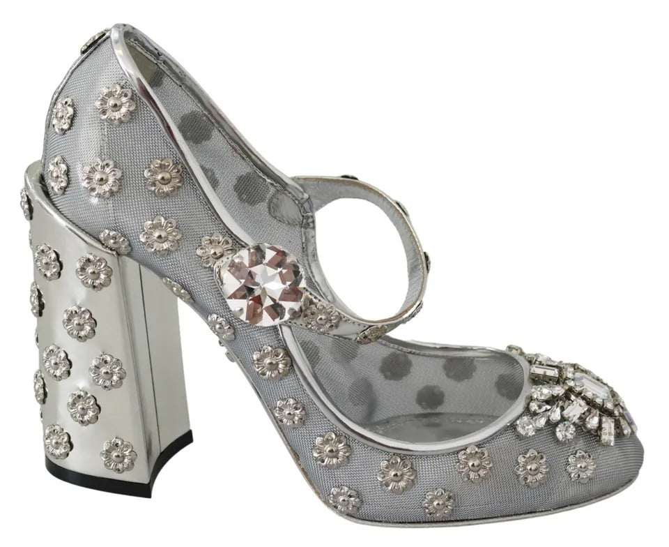 Dolce & Gabbana Silver Crystal Studs Heels Mary Janes Pumps Women's Shoes (Pre-Owned)