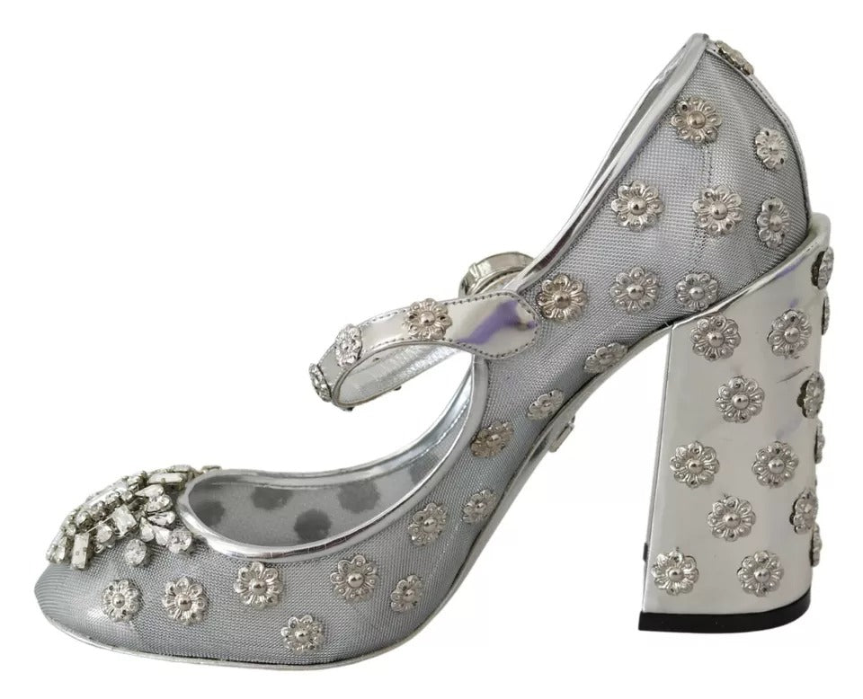 Dolce & Gabbana Silver Crystal Studs Heels Mary Janes Pumps Women's Shoes (Pre-Owned)