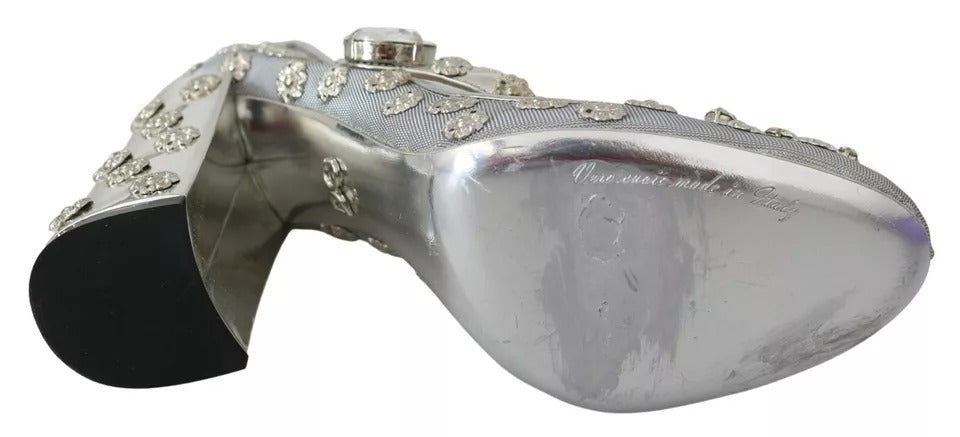 Dolce & Gabbana Silver Crystal Studs Heels Mary Janes Pumps Women's Shoes (Pre-Owned)