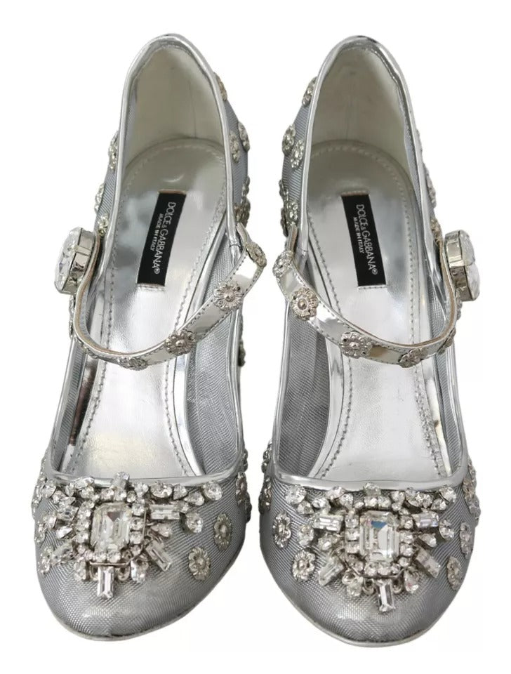 Dolce & Gabbana Silver Crystal Studs Heels Mary Janes Pumps Women's Shoes (Pre-Owned)