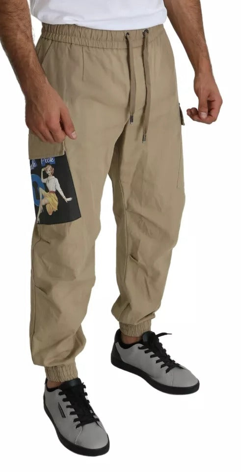 Dolce & Gabbana Beige Pin Up Print Cargo Men's Pants (Pre-Owned)