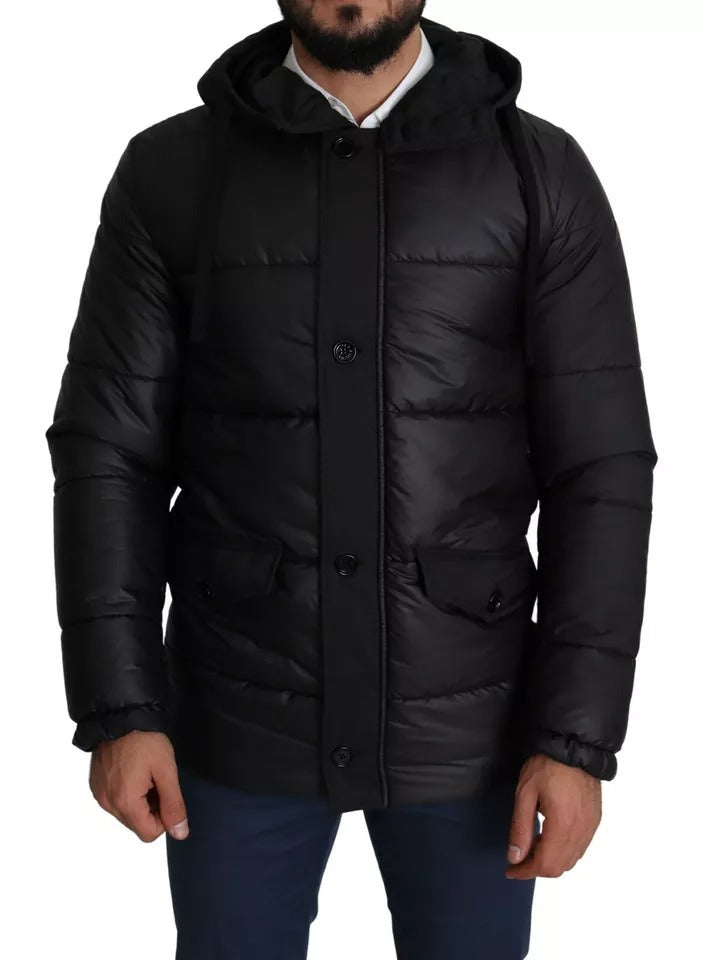 Dolce & Gabbana Black Hooded Polyester Men Coat Puffer Men's Jacket (Pre-Owned)