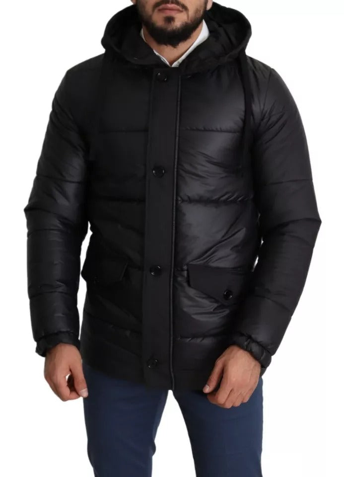 Dolce & Gabbana Black Hooded Polyester Men Coat Puffer Men's Jacket (Pre-Owned)