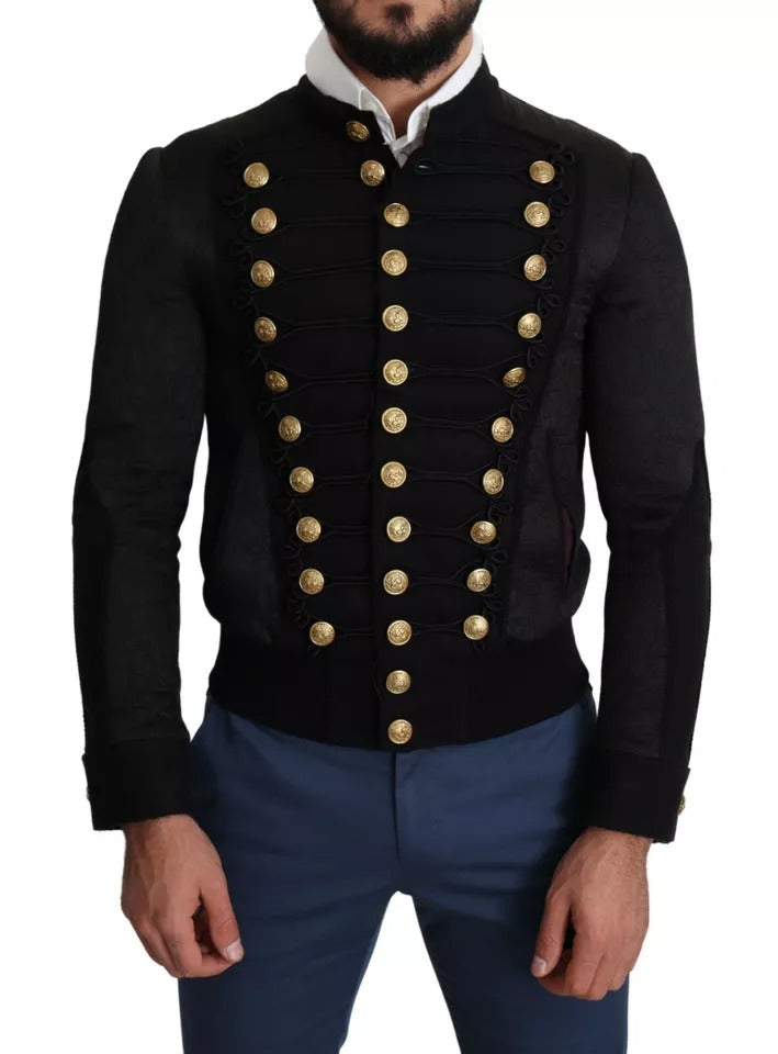 Dolce & Gabbana Black Button Embellished Military Men's Jacket