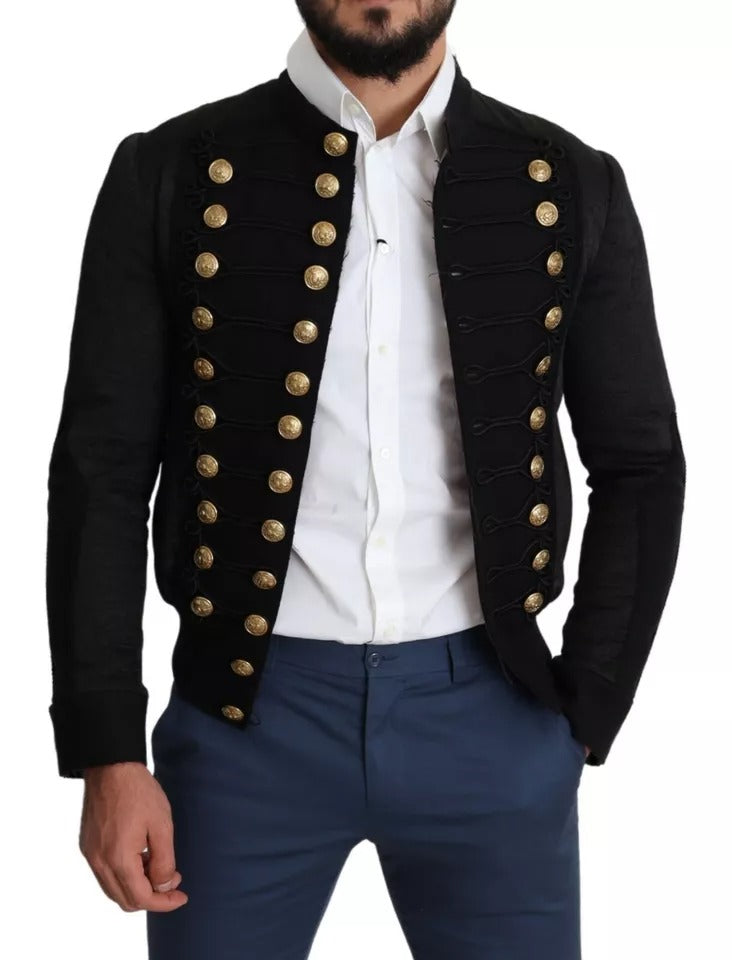 Dolce & Gabbana Black Button Embellished Military Men's Jacket