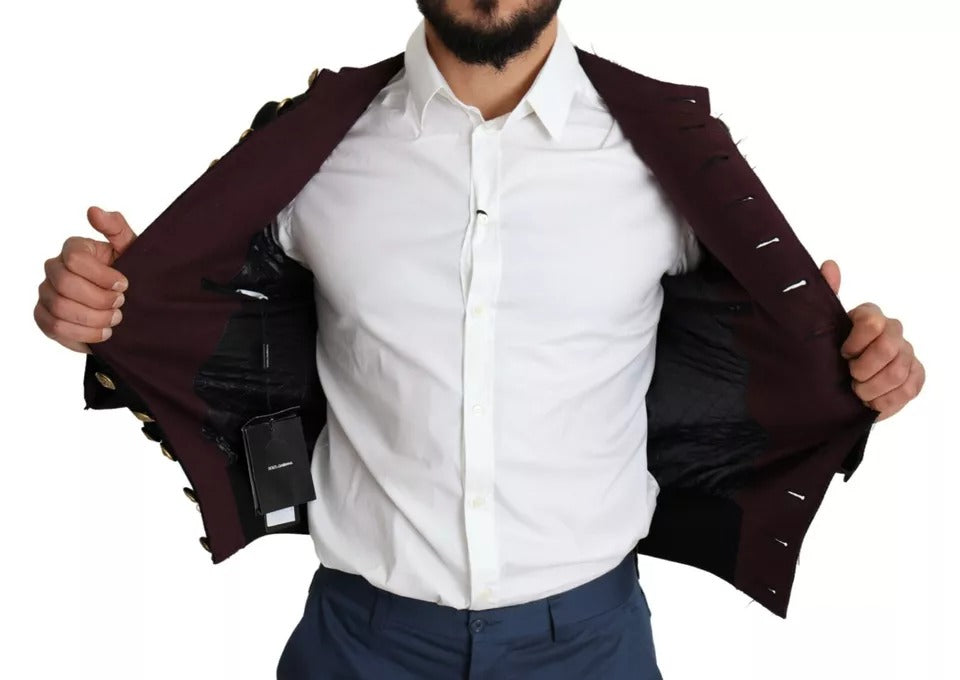 Dolce & Gabbana Black Button Embellished Military Men's Jacket