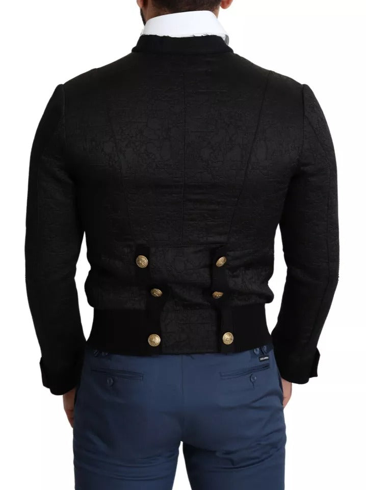 Dolce & Gabbana Black Button Embellished Military Men's Jacket