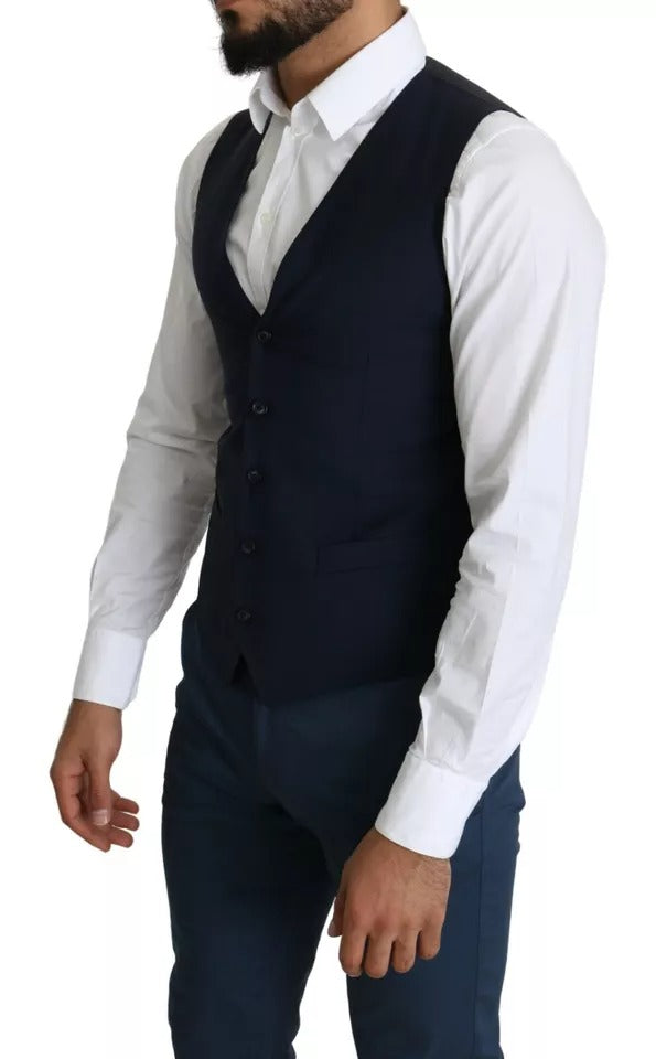 Dolce & Gabbana Navy Blue Men Formal Dress Waistcoat Men's Vest