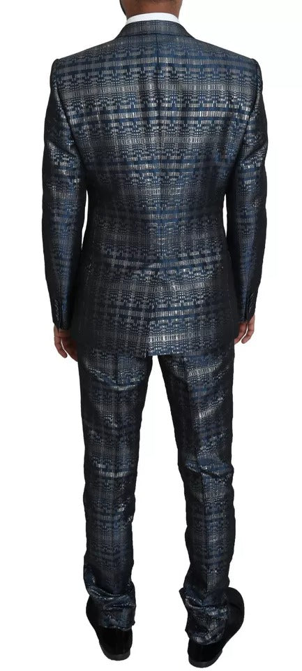 Dolce & Gabbana Blue Silver Shiny 2 Piece Slim GOLD Men's Suit