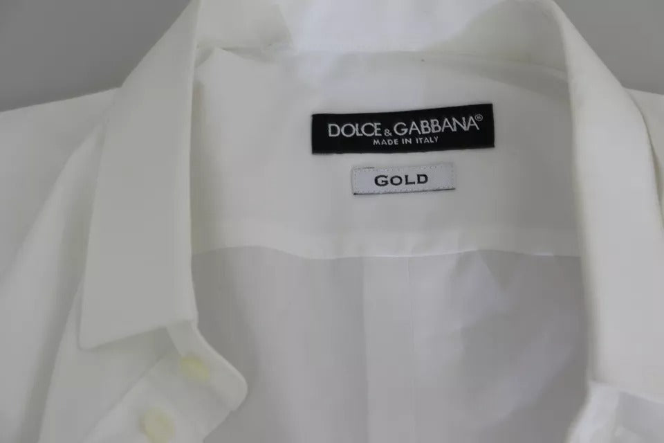 Dolce & Gabbana White Cotton Formal Dress Top GOLD Men's Shirt (Pre-Owned)