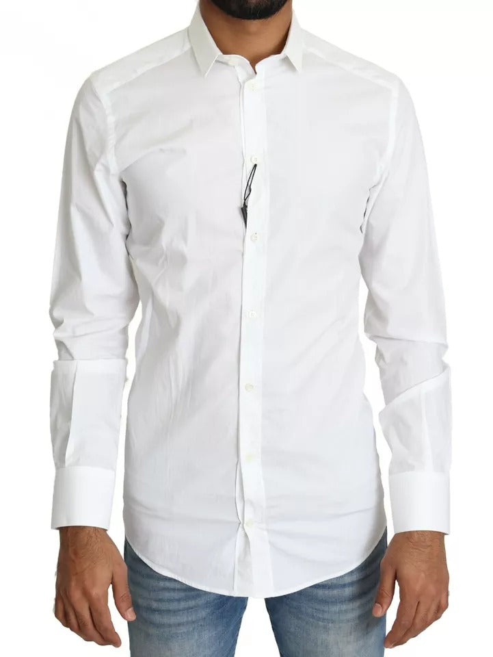 Dolce & Gabbana White Cotton Formal Dress Top GOLD Men's Shirt (Pre-Owned)