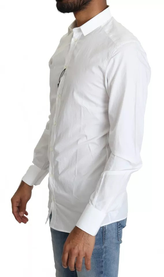 Dolce & Gabbana White Cotton Formal Dress Top GOLD Men's Shirt (Pre-Owned)