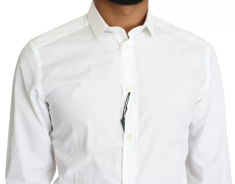 Dolce & Gabbana White Cotton Formal Dress Top GOLD Men's Shirt (Pre-Owned)