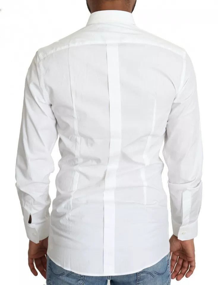 Dolce & Gabbana White Cotton Formal Dress Top GOLD Men's Shirt (Pre-Owned)