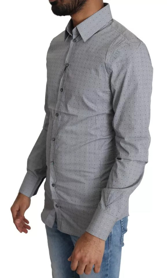 Dolce & Gabbana Gray SICILIA Dotted Semi Fitted Formal Men's Shirt (Pre-Owned)