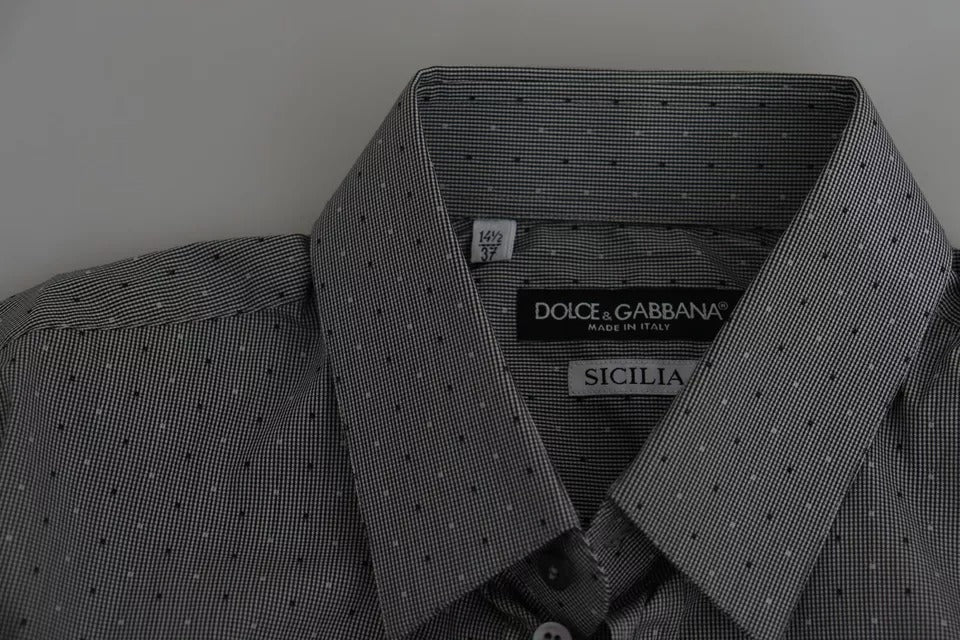 Dolce & Gabbana Gray SICILIA Dotted Semi Fitted Formal Men's Shirt (Pre-Owned)