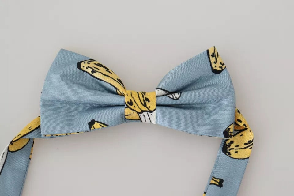 Dolce & Gabbana Light Blue Banana Print Silk Men Neck Bow Men's Tie (Pre-Owned)