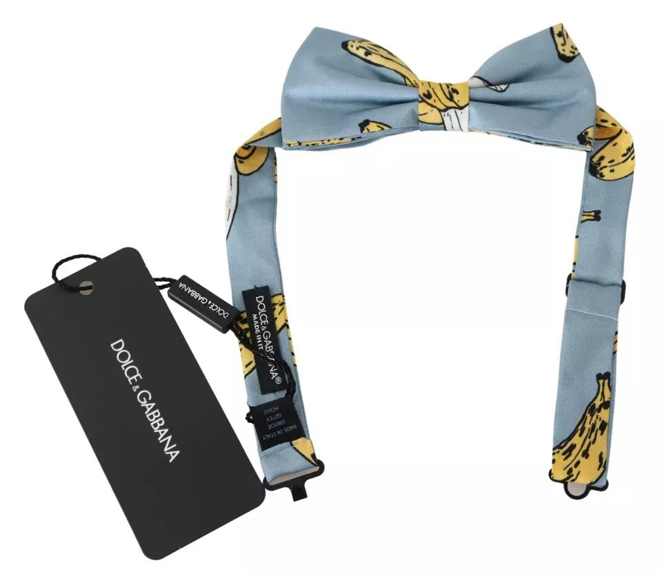 Dolce & Gabbana Light Blue Banana Print Silk Men Neck Bow Men's Tie (Pre-Owned)