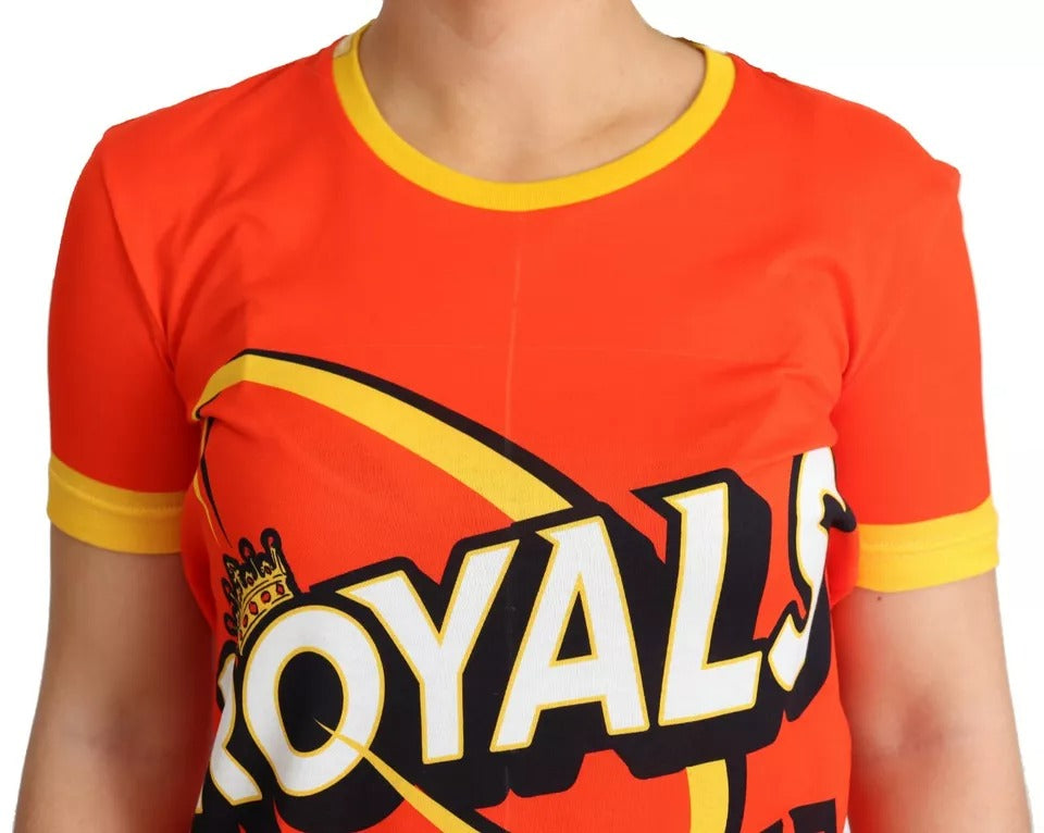 Dolce & Gabbana Orange Royals Print Round Neck Women's T-shirt (Pre-Owned)