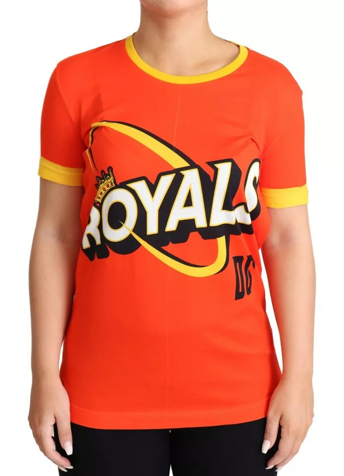 Dolce & Gabbana Orange Royals Print Round Neck Women's T-shirt (Pre-Owned)