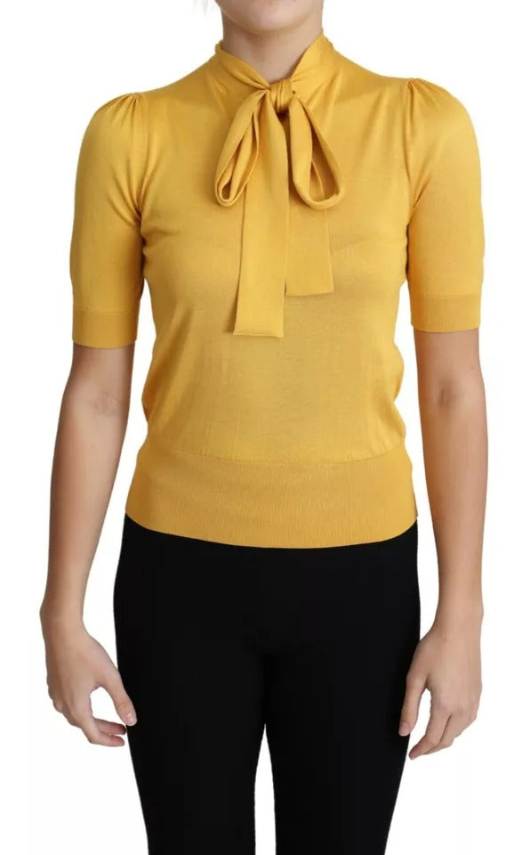 Dolce & Gabbana Yellow Silk Knit Pullover Ascot Collar Women's Top (Pre-Owned)