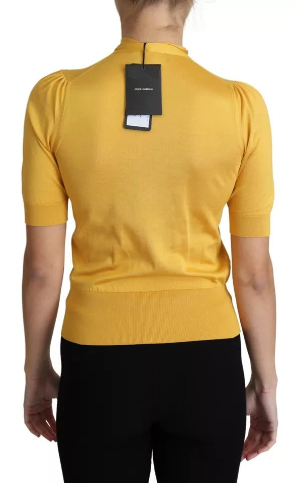 Dolce & Gabbana Yellow Silk Knit Pullover Ascot Collar Women's Top (Pre-Owned)