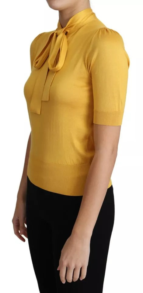 Dolce & Gabbana Yellow Silk Knit Pullover Ascot Collar Women's Top (Pre-Owned)