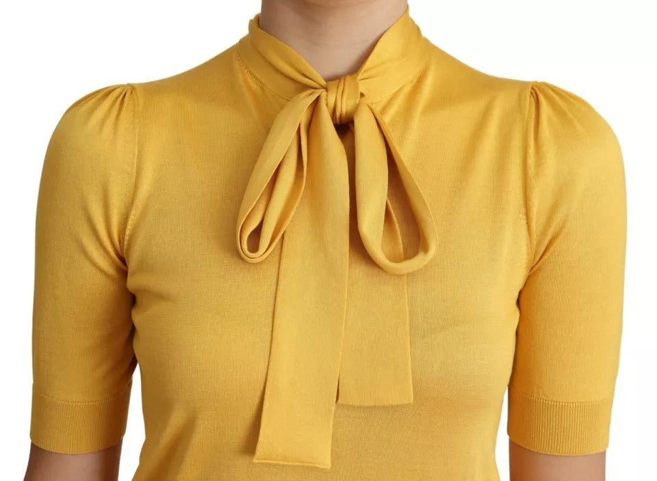 Dolce & Gabbana Yellow Silk Knit Pullover Ascot Collar Women's Top (Pre-Owned)