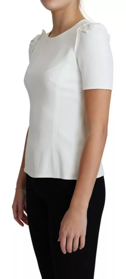 Dolce & Gabbana White Viscose Stretch Short Sleeves Blouse Women's Top (Pre-Owned)
