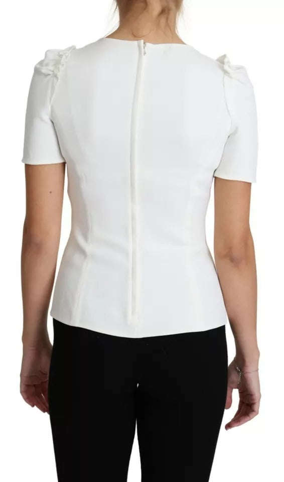 Dolce & Gabbana White Viscose Stretch Short Sleeves Blouse Women's Top (Pre-Owned)
