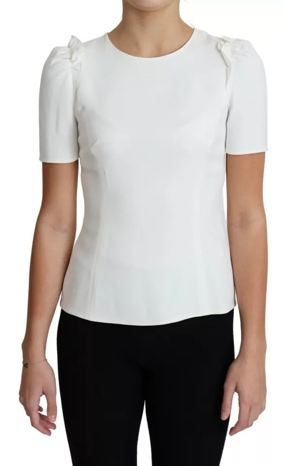 Dolce & Gabbana White Viscose Stretch Short Sleeves Blouse Women's Top (Pre-Owned)