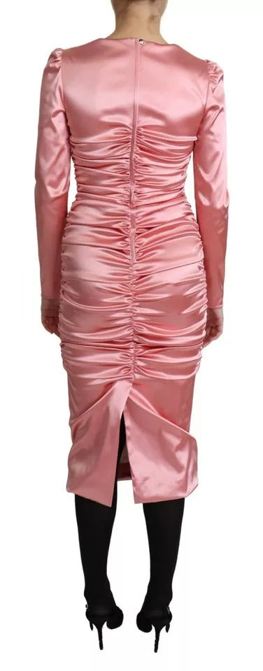 Dolce & Gabbana Pink Long Sleeves Bodycon Sheath Midi Women's Dress (Pre-Owned)